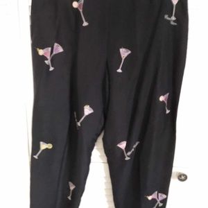 Allison Taylor Black Silk Pants With Cocktails, Size 14, EUC